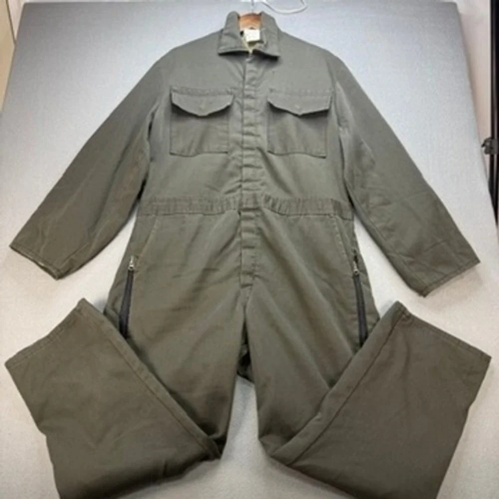 VTG Military Style Insulated Coveralls Jumpsuit Regular Fit Large Green Cotton